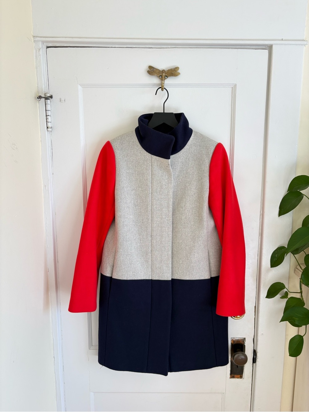 J.Crew Wool Blend Tri-Colorblock Funnel Neck City Coat Size 6